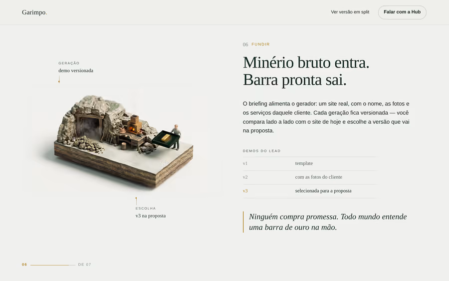 Sexta cena, com a geração da demo do site novo
