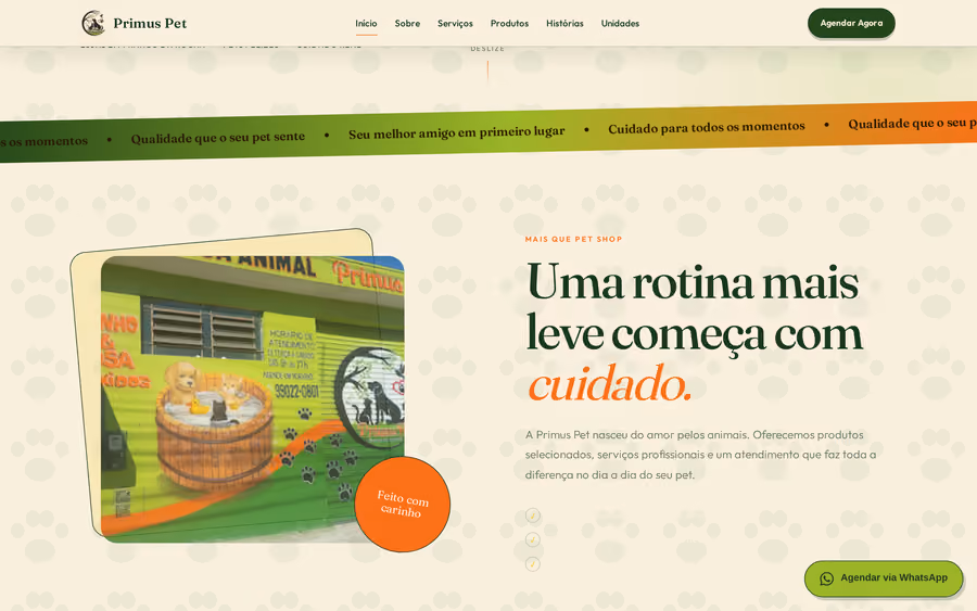 Seção de serviços do site do Primus Pet